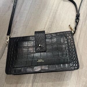 APC Black Albane Leather Clutch with Crossbody